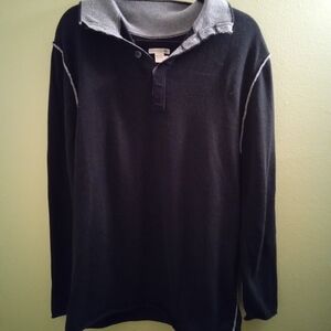 Men's Black and Gray Long Sleeve Polo
